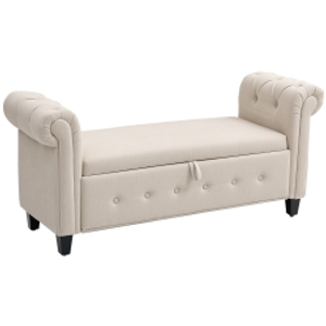 HOMCOM Banqueta de Almacenaje con Reposabrazos Enrollados para Dormitorio Salón Pasillo 146,5x49x74,5 cm Beige