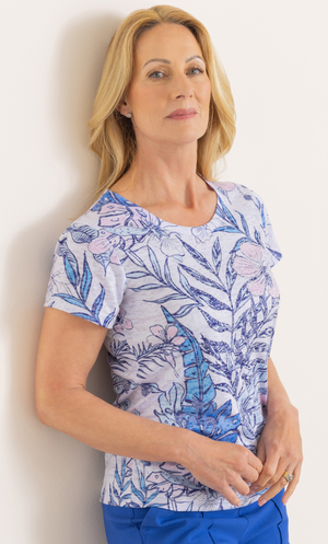 Anna Rose Embellished Garden Print Top - White/Multi