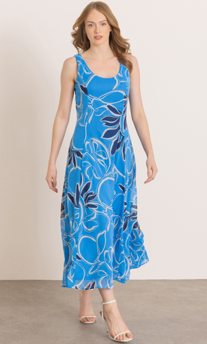 Sleeveless Printed Fit And Flare Maxi Dress - Blue Multi