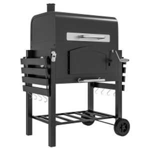 Outsunny Charcoal Grill BBQ Trolley with Adjustable Charcoal Height, Charcoal Stove for Pot, Garden Smoker Barbecue with Folding Shelves, Thermometer on Lid, Bottle Opener and Wheels