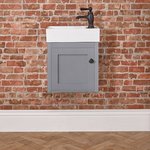 Milano Thornton - Light Grey 400mm Wall Hung Traditional Cloakroom Vanity Unit with Basin and Classic Round Black Handle