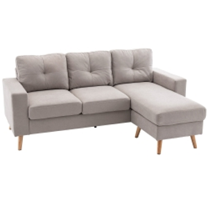 HOMCOM Linen Fabric L Shape Scandinavian Design Corner Sofa 193 cm for Living Room Apartment Small Space Light Gray