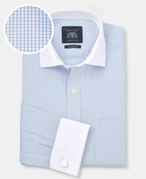 Sky Blue Cotton Window Check Classic Fit Winchester Formal Shirt - Double Cuff