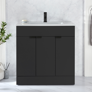 Milano Lurus - Black Grey 810mm Modern Vanity Unit with Basin and Black Finger Pull Handles
