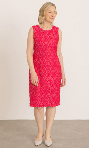 Anna Rose Embellished Lace Shift Dress - Punch