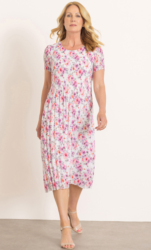 Anna Rose Floral Print Pleated Dress - White Multi