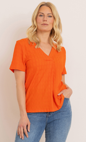 Jersey Jacquard V Neck Top - Orange