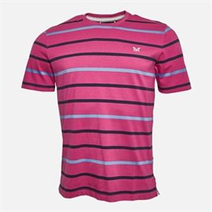 Crew Clothing Mens Stripe T-Shirt White/Dark Blue/Pink Lady