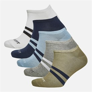 Lyle And Scott Vintage Mens Zeus Five Pack Trainer Socks Peacoat/Chambray Blue/Grey Marl/bright White/Siver Sage