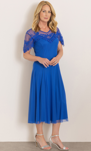 Anna Rose Embellished Mesh Midi Dress - Cobalt