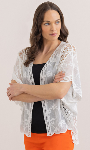 Crochet Trim Cotton Cover Up - White