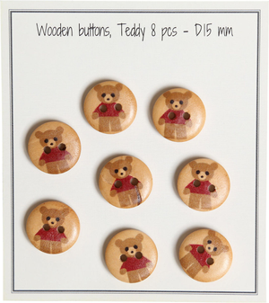 Paquet de 8 boutons en bois teddy rouge 15 mm