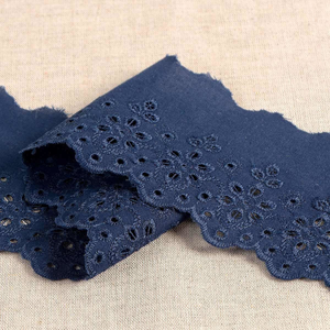 Broderie Anglaise fleurs festonnée Lily - Bleu marine