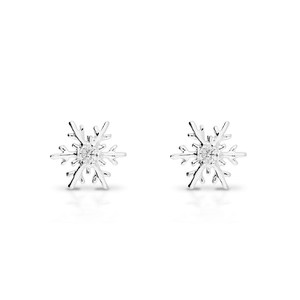 Signature Silver CZ Sparkling Snowflake Stud Earrings