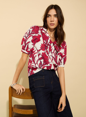Rosana Organic Cotton Collar Blouse - UK 10 | EU 38 | US 06 / Crimson Dahlia