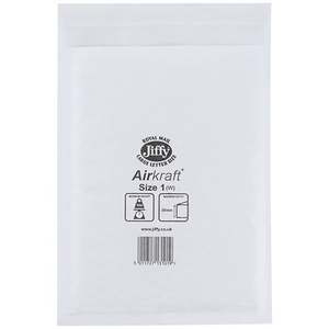 Jiffy Airkraft No.1 Bubble Lined Postal Bags, 170x245mm Peel & Seal, Multi White, Pack of 10