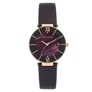 Anne Klein Leather Dark Plum Dial Women's Watch - AK3272RGPL