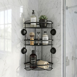 Black 3 Tier Corner Bathroom Caddy with Suction