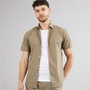 Onfire Mens Linen Shirt Khaki