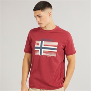 Napapijri Mens Lari Flag Logo T-Shirt Tibetan Red