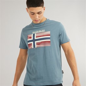 Napapijri Mens Lari Flag Logo T-Shirt Stormy Weat