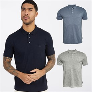 French Connection Mens Three Pack Jersey Polo Shirts Multi 21 - Marine/Light Blue Mel/Ecru Mel