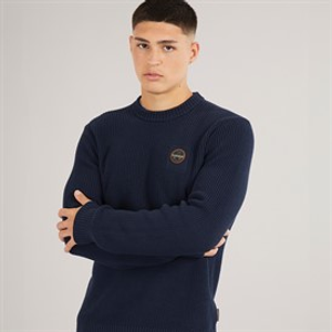 Napapijri Mens Prado Ribbed Knitted Crew Neck Jumper Blue Marine