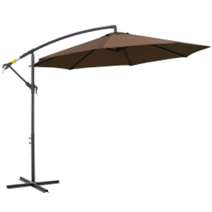 Outsunny Sombrilla de Jardín Ø295 cm Parasol Excéntrico Inclinable con Manivela Base Cruzada y Soporte de Acero Café