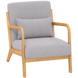 HOMCOM Butaca Nórdica Sillón de Salón Acolchado con Reposabrazos Cojín y Marco de Madera de Caucho 61x78x76 cm Gris