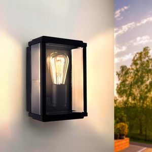 LED Outdoor Wall Light - E27 - Waterproof - Black - Glass - Lantern - Modern / Industrial - Dimmable