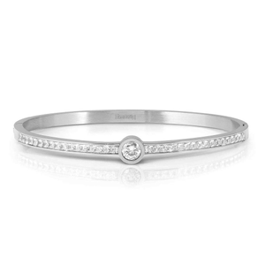 Pretty Stainless Steel Central CZ Pave Bangle