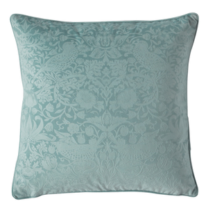 Strawberry Thief Embossed Cushion Seafoam