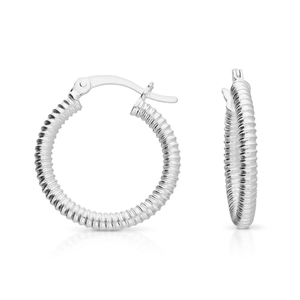 Signature Silver Ribbed Texture Hoop Earrings