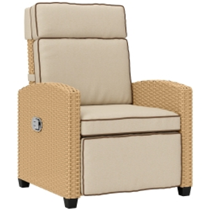 Outsunny 145° Reclining Rattan Armchair, with Footrest - Khaki/Beige