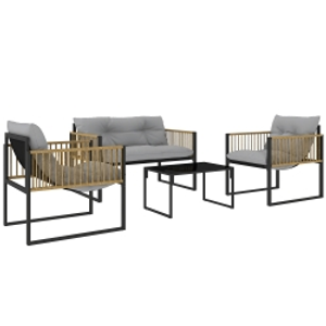 Outsunny Conjunto de Jardín de 4 Piezas con Sofá Sillones y Mesa de Ratán Sintético Cojines Cómodos y Resistente a Rayos UV