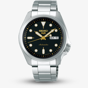 Seiko Mens 5 Sports Black Dial Stainless Steel Bracelet Watch SRPE57K1