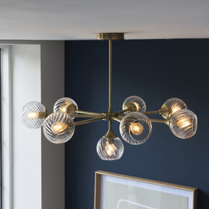 103172 Allegra 8 Light Pendant Antique Brass Plate And Clear Spiral Glass
