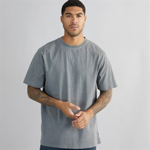 THREADBARE Mens Ambe Acid Wash Boxy Fit T-Shirt Slate