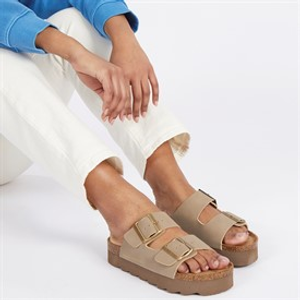 French Connection Womens Chunky Double Buckle Sandals Sand