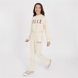 Elle Girls Balloon Sleeve Sweatshirt And Wide Leg Joggers Set Vanilla Cream