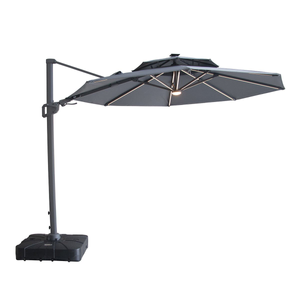 Maze - Apollo Solar LED 3m Round Rotating Cantilever Parasol with Base - Charcoal Grey