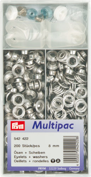 Multipac de 200 oeillets avec rondelles 8 mm - Argent