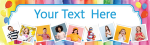 Personalised Birthday Banner - Colourful Balloons - Custom Text &amp; 9 Photos