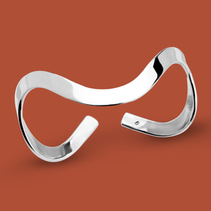 Portrait Sketch Silver Organic Wave Cuff Bangle
