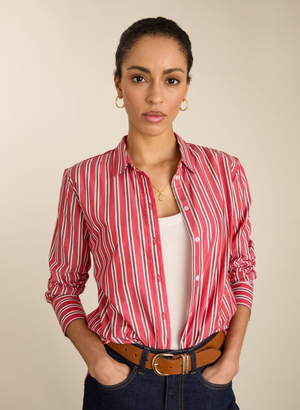 Rishma Organic Cotton Stripe Shirt - UK 12 | EU 38 | US 08 / Crimson, Garnet & White Stripe