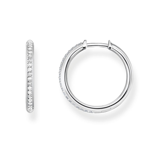 Silver Round Zirconia Pave Hoop Earrings