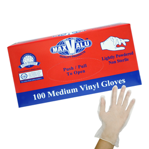 Lightly Powdered Clear Vinyl Gloves Pack of 100 (1 box) - Medium