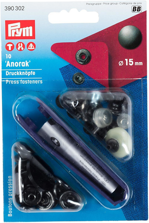 Boite de 10 boutons pression anorak Bruni avec outil 15 mm
