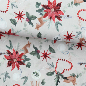 Tissu popeline de coton - Norten beige et rouge