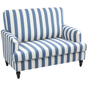 HOMCOM Modern Cuddle Chair, Velvet Single Sofa Armchair with Stripe, Turned Legs and Wide Seat, Upholstered Snuggle Chair for Living Room, Bedroom, Blue and White